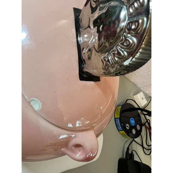 Vtg Clay Art Hand Painted Piggy Cookie Jar 1999 Unique Lid with Chrome Coin READ - Picture 5 of 10